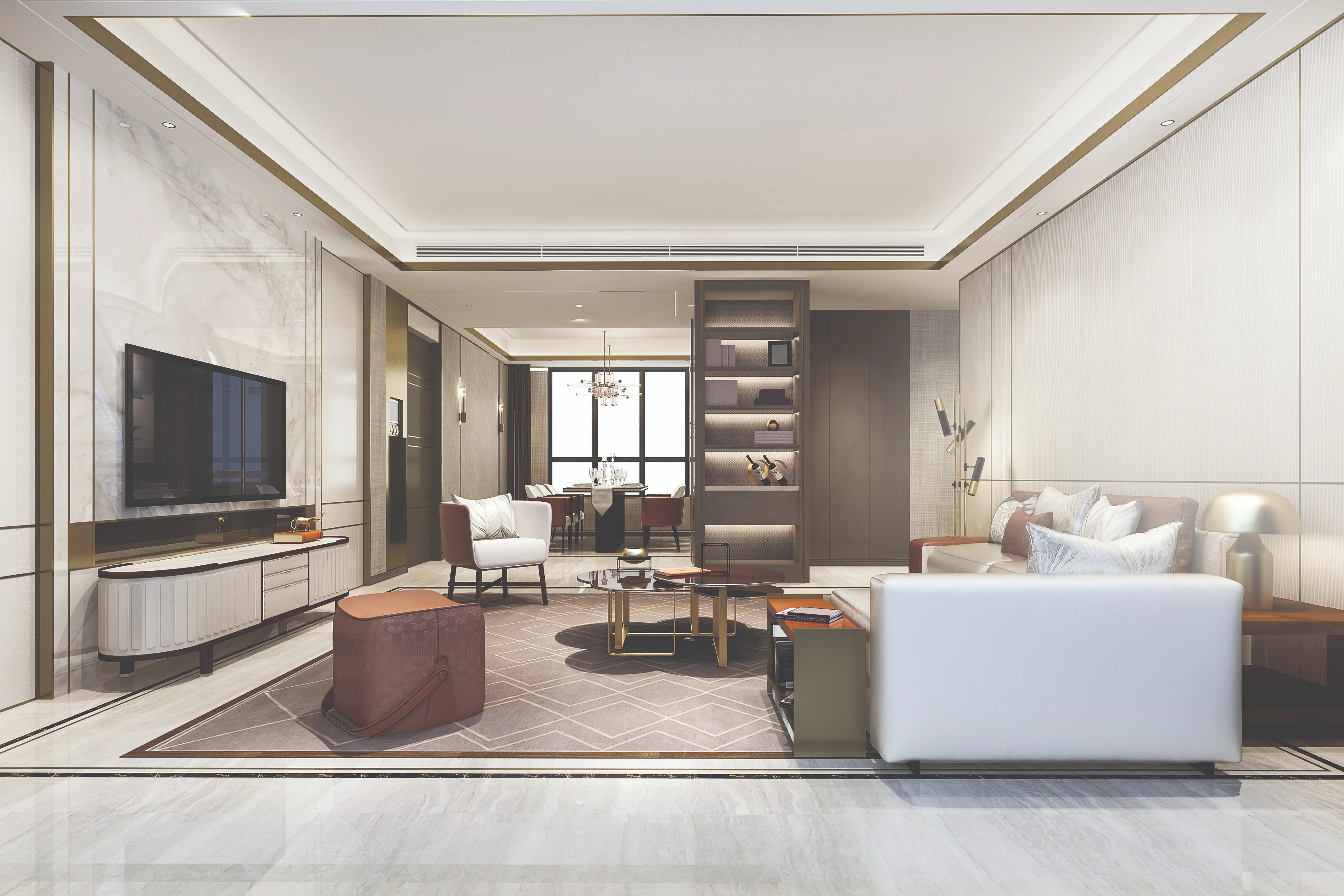Spacious Living Room with Deck View